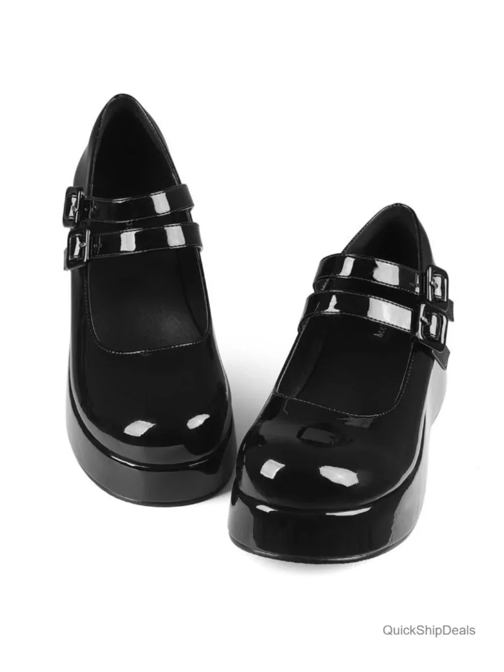 Women's Chunky Platform Mary Jane Shoes Round Toe Double Strap Faux Leather